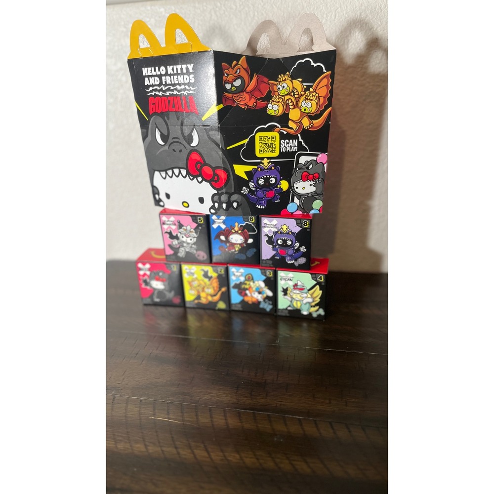 McDonalds Hello Kitty Godzilla Happy Meal Toy Set 7 Sealed Boxes- Missing #7